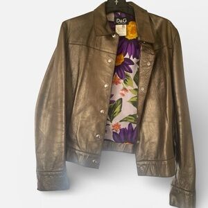 D&G Metallic-Distressed Gold Leather Jacket Limited Edition